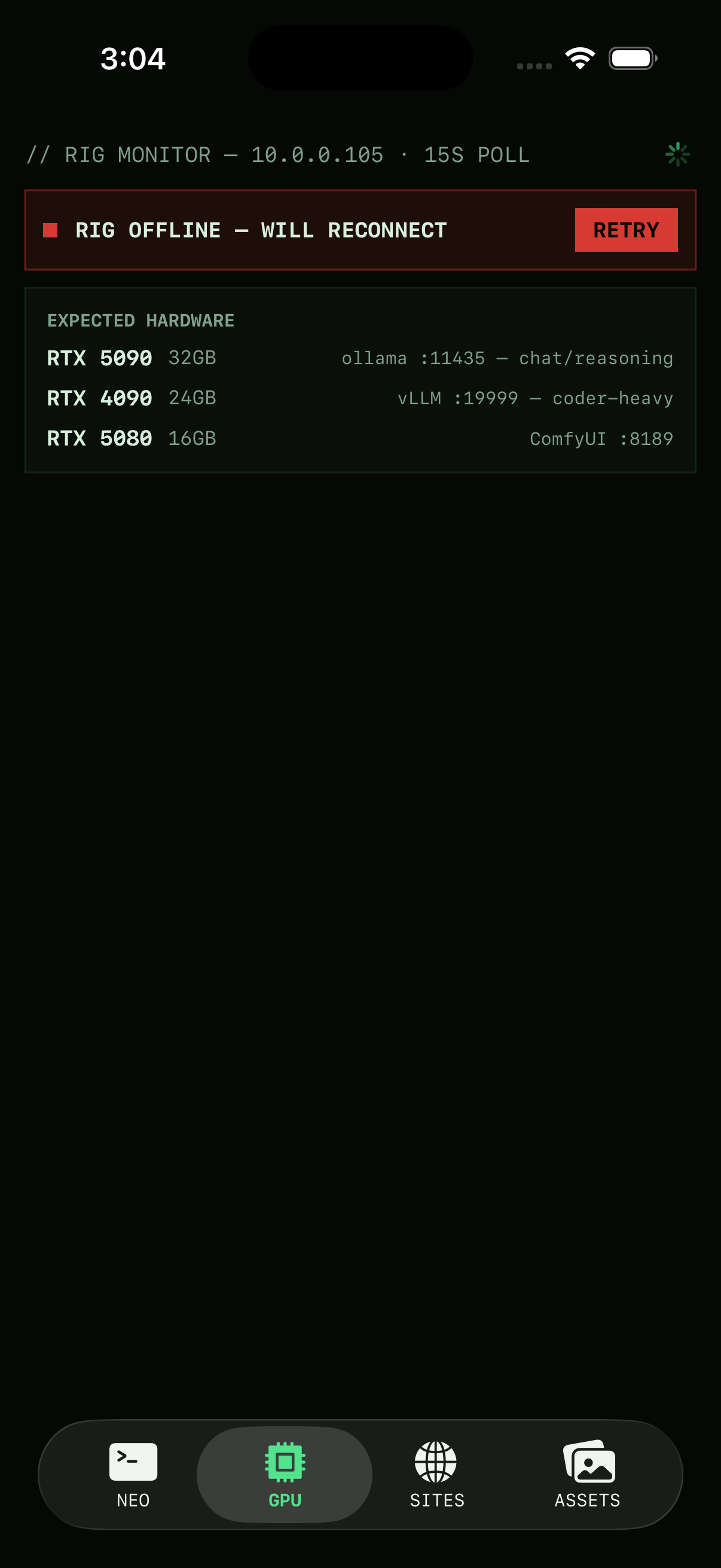 GPU tab offline state